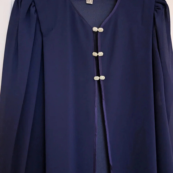 Vintage Navy Sheer Blouse with Pearl Buttons - Picture 3 of 9